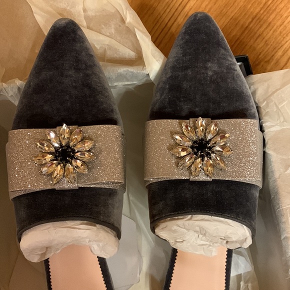 J. Crew Shoes - J Crew Gray Velvet W/Embellishments Size 9.5 New